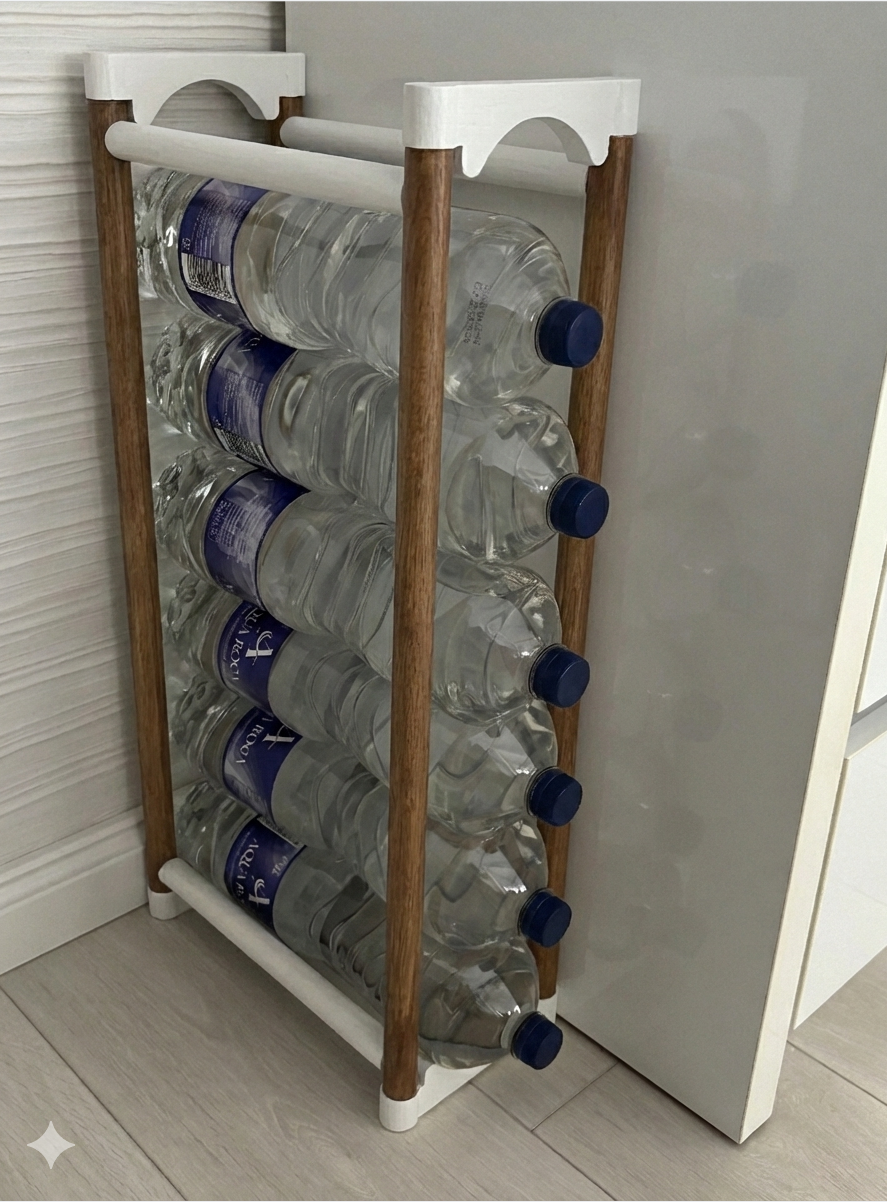 light brown and white منظّم قراعي تع الماء – حامل قنينات موفّر للمساحة