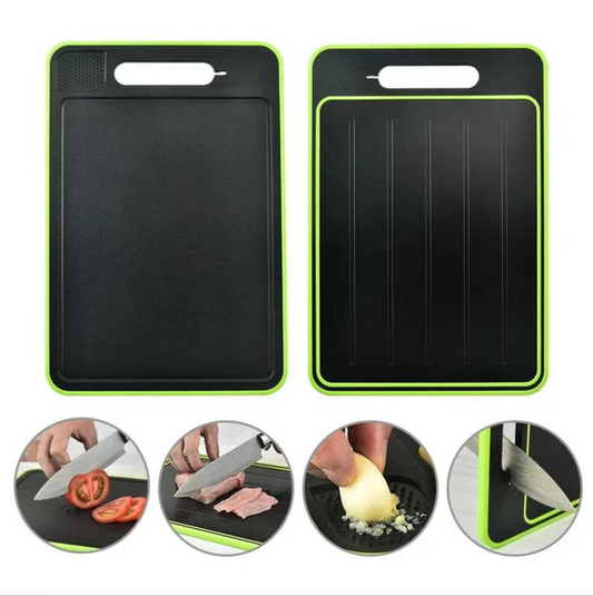 لوح إذابة سريعة للدجاج و اللحوم المتجدة+ تقطيع الخضر و الفواكه + جهة خاصة ترابي فيها الثوم + تمضي المواس