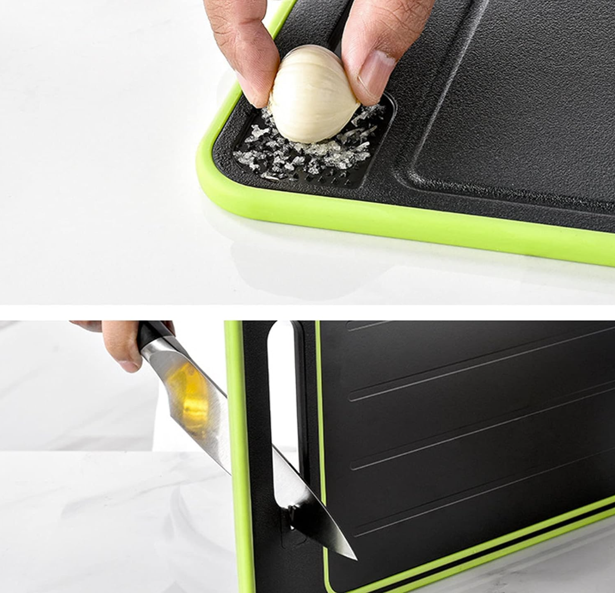 لوح إذابة سريعة للدجاج و اللحوم المتجدة+ تقطيع الخضر و الفواكه + جهة خاصة ترابي فيها الثوم + تمضي المواس