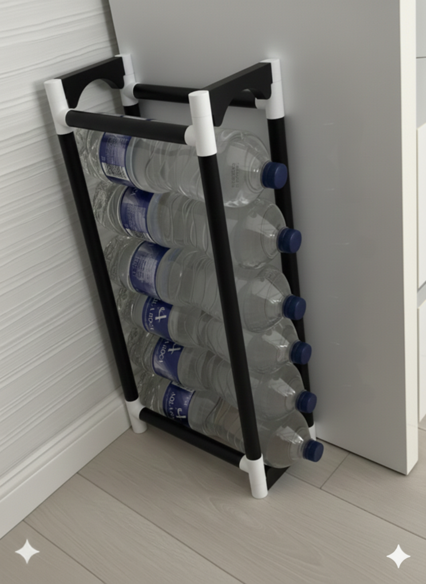 black and white منظّم قراعي  تع الماء – حامل قنينات موفّر للمساحة